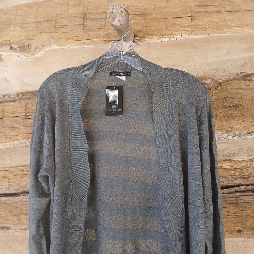 Esperanza Charcoal Open Front Shadow Striped Cardigan XL - Picture 2 of 9